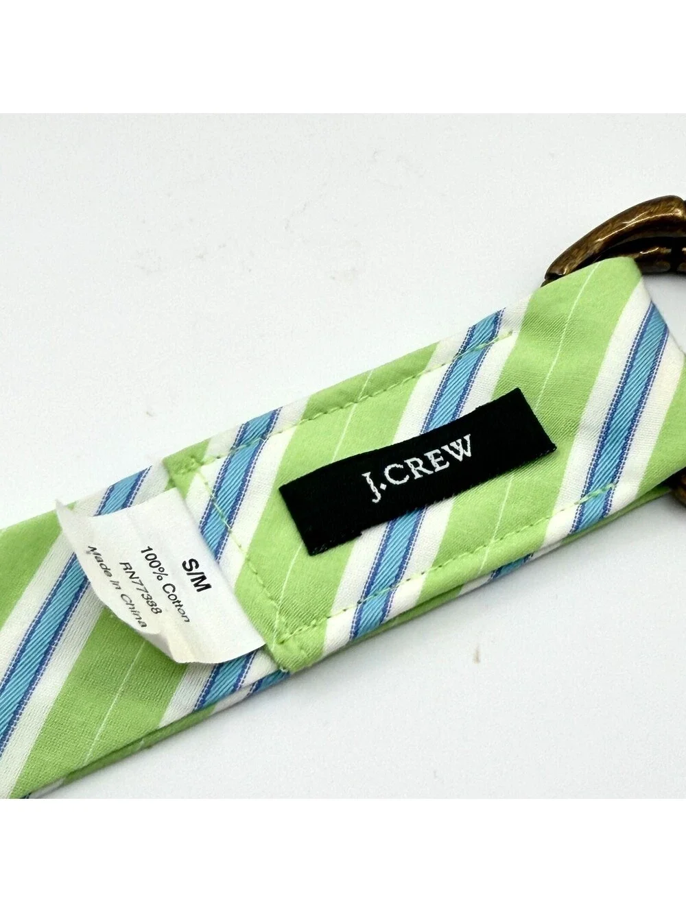 J.Crew Green Blue Striped Cotton D-Ring Ribbon Belt